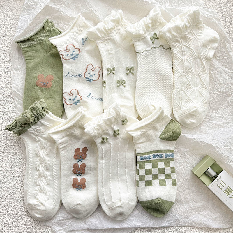 日本抹茶绿花边袜