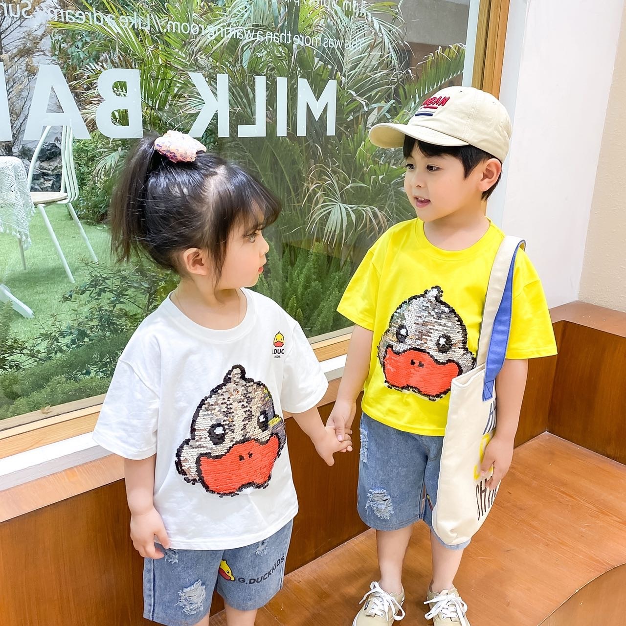 升级版小黄鸭亮片儿童套装