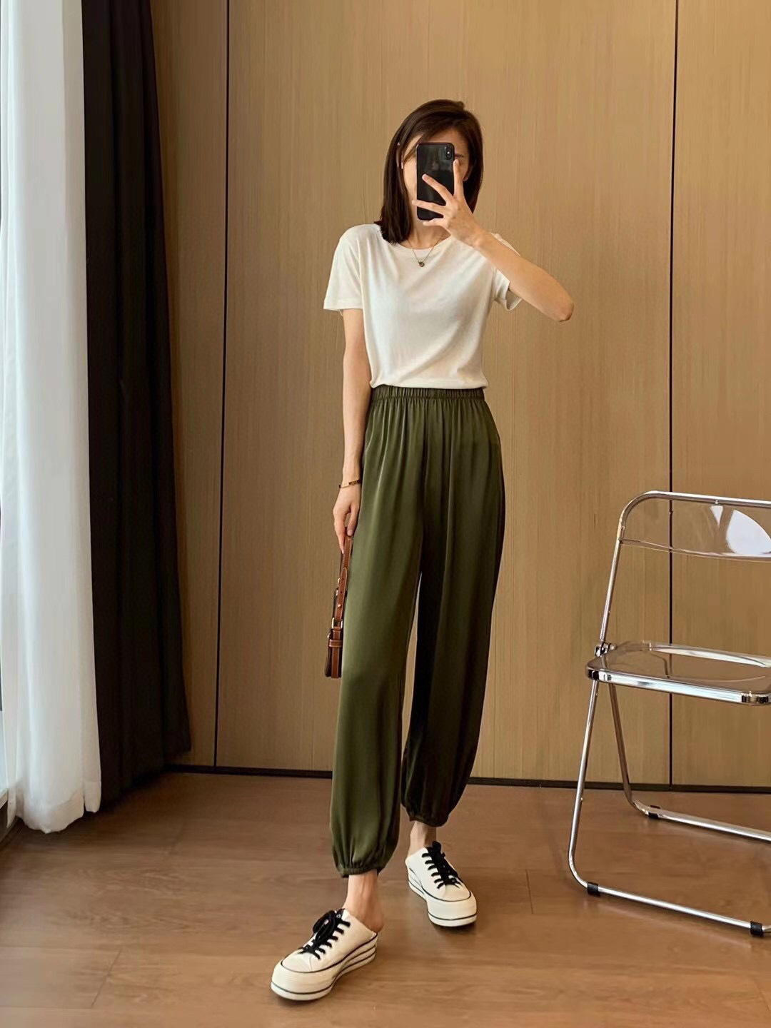 醋酸束口灯笼裤