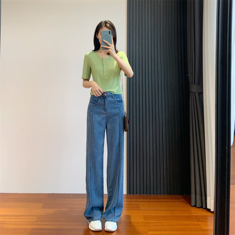 高端莱赛尔天丝裸感牛仔裤