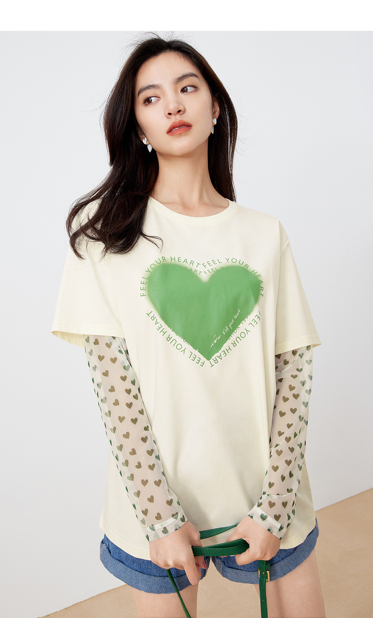 伊芙丽爱心假两件防晒T恤