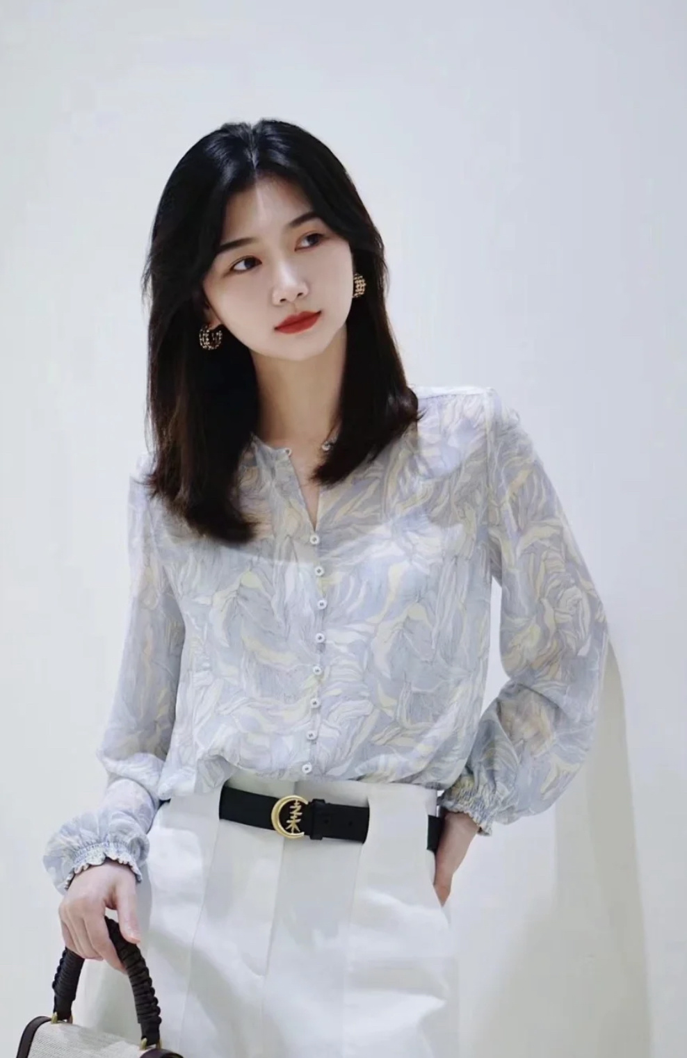 小禾海藻印花真丝衬衫2件套