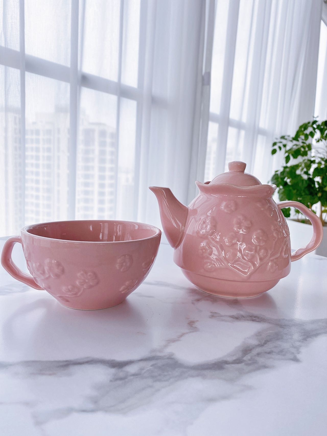 粉色樱花陶瓷茶壶套装