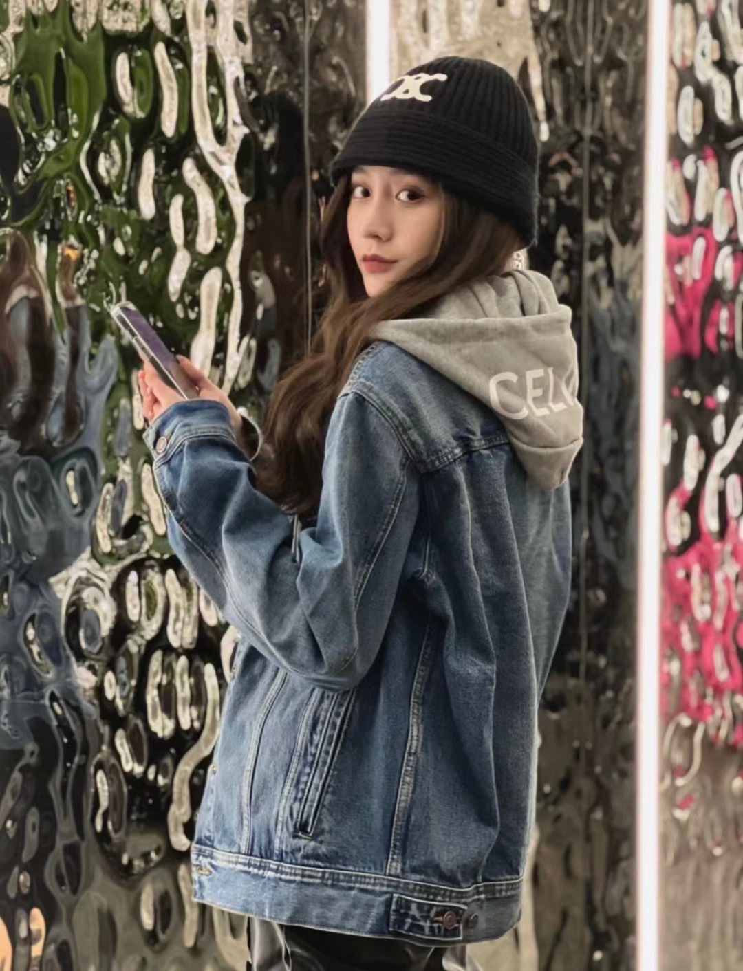 情侣款假两件牛仔外套