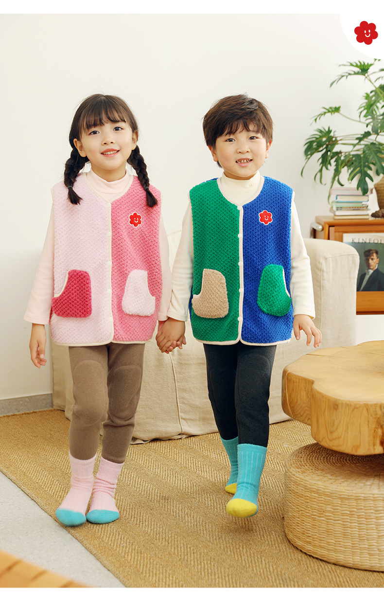 儿童暖膝坑条加绒裤