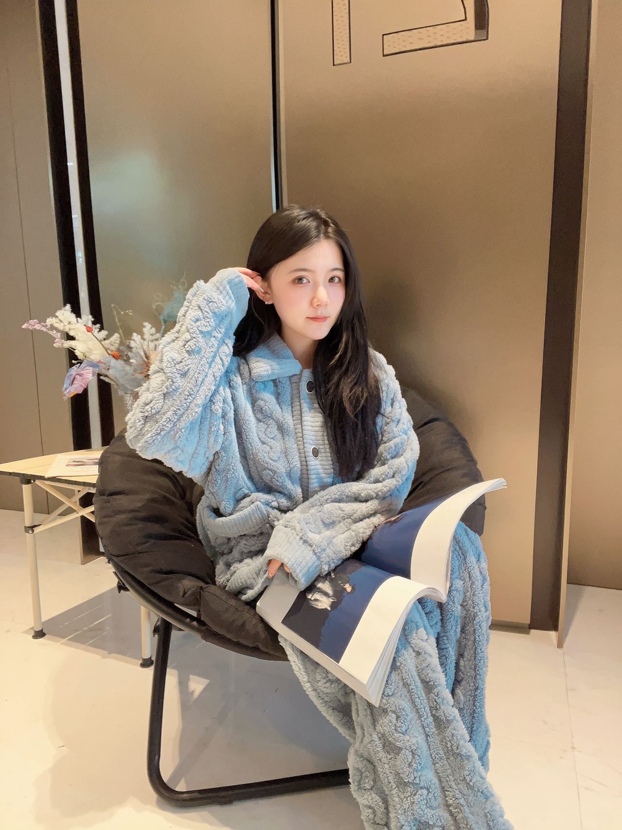 唐朵琪黛雅艳提花法兰绒保暖情侣家居服