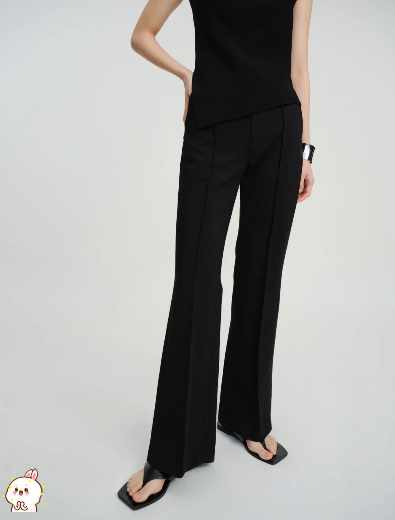 礼屋春款高腰弹力开叉喇叭裤