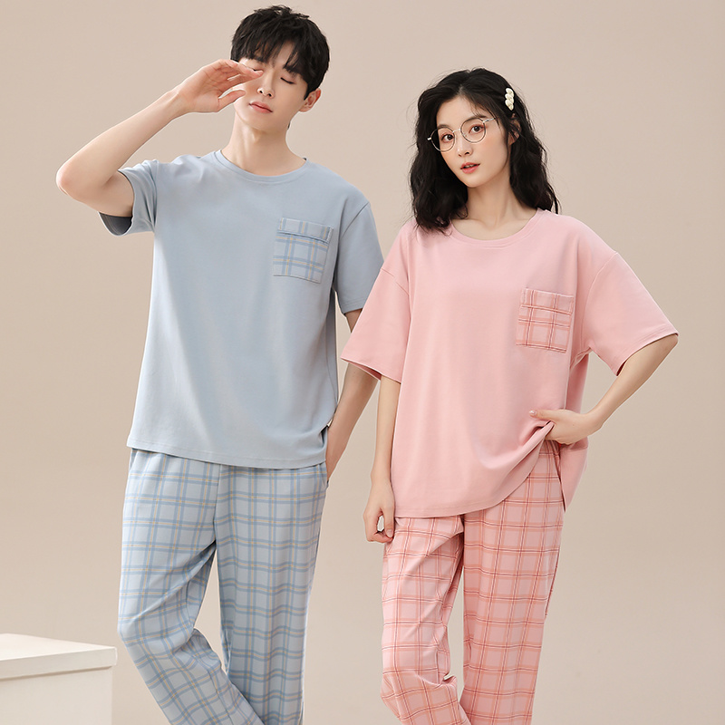 三枪Threegun纯棉情侣格子家居服套装