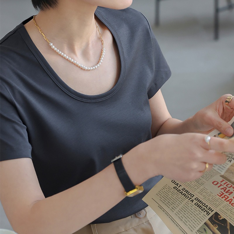 法式U领短袖T恤