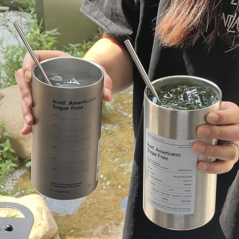 304不锈钢双层带吸管咖啡杯