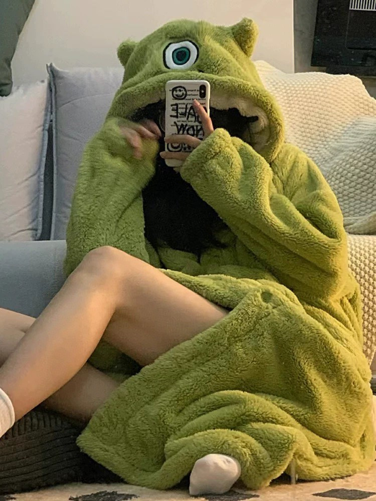 大眼怪加绒加厚睡袍
